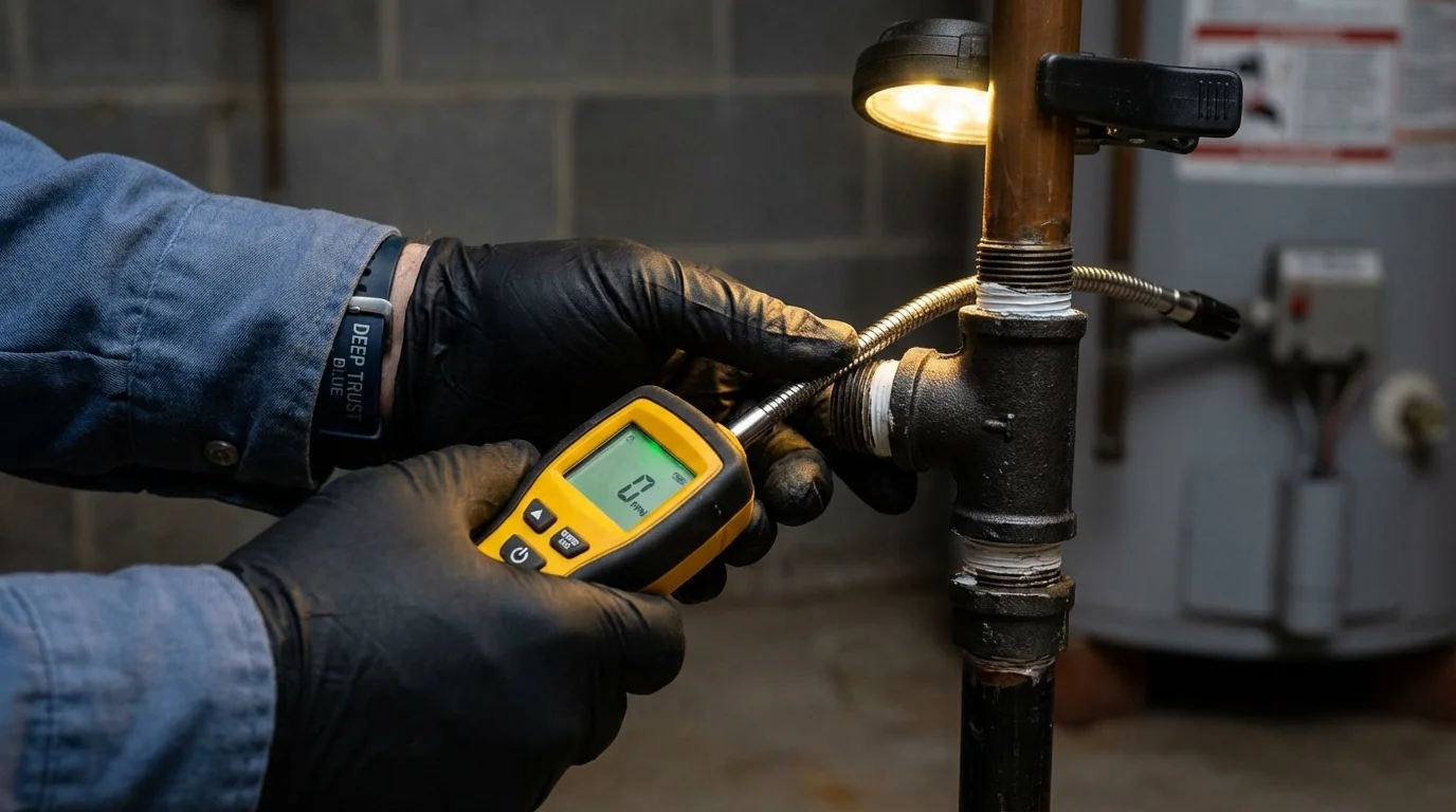 Gas leak detection with electronic sniffer by Johns Plumbing LLC in Corning