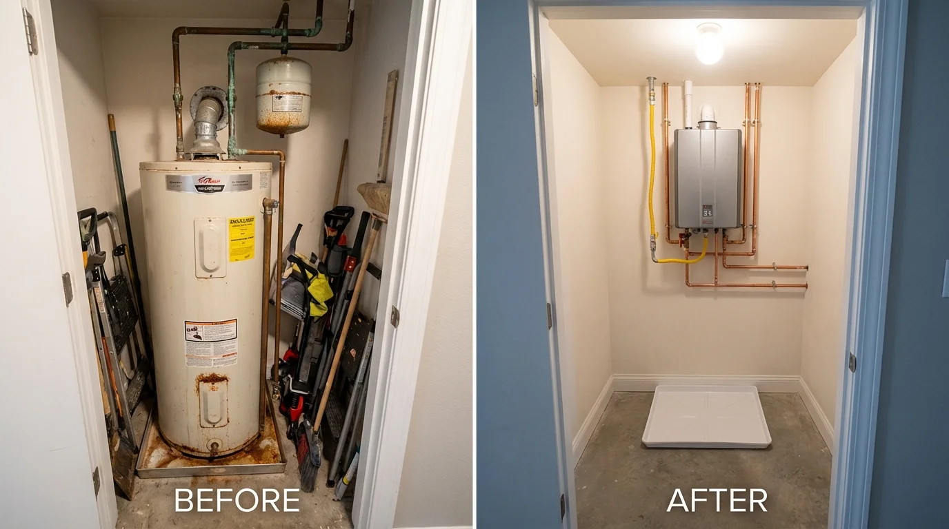 Tank water heater versus wall-mounted tankless unit comparison for Corning, CA homeowners